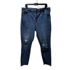 Gap Denim Legging Skinny Crop Jeans Women 34R Blue Distressed Raw Hem 36x25.5